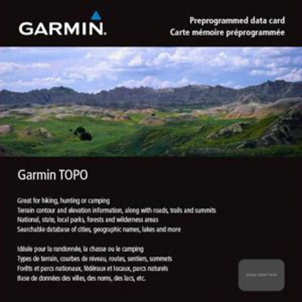 Garmin TOPO Canada-Central microSD data card with Garmin logo and scenic landscape image