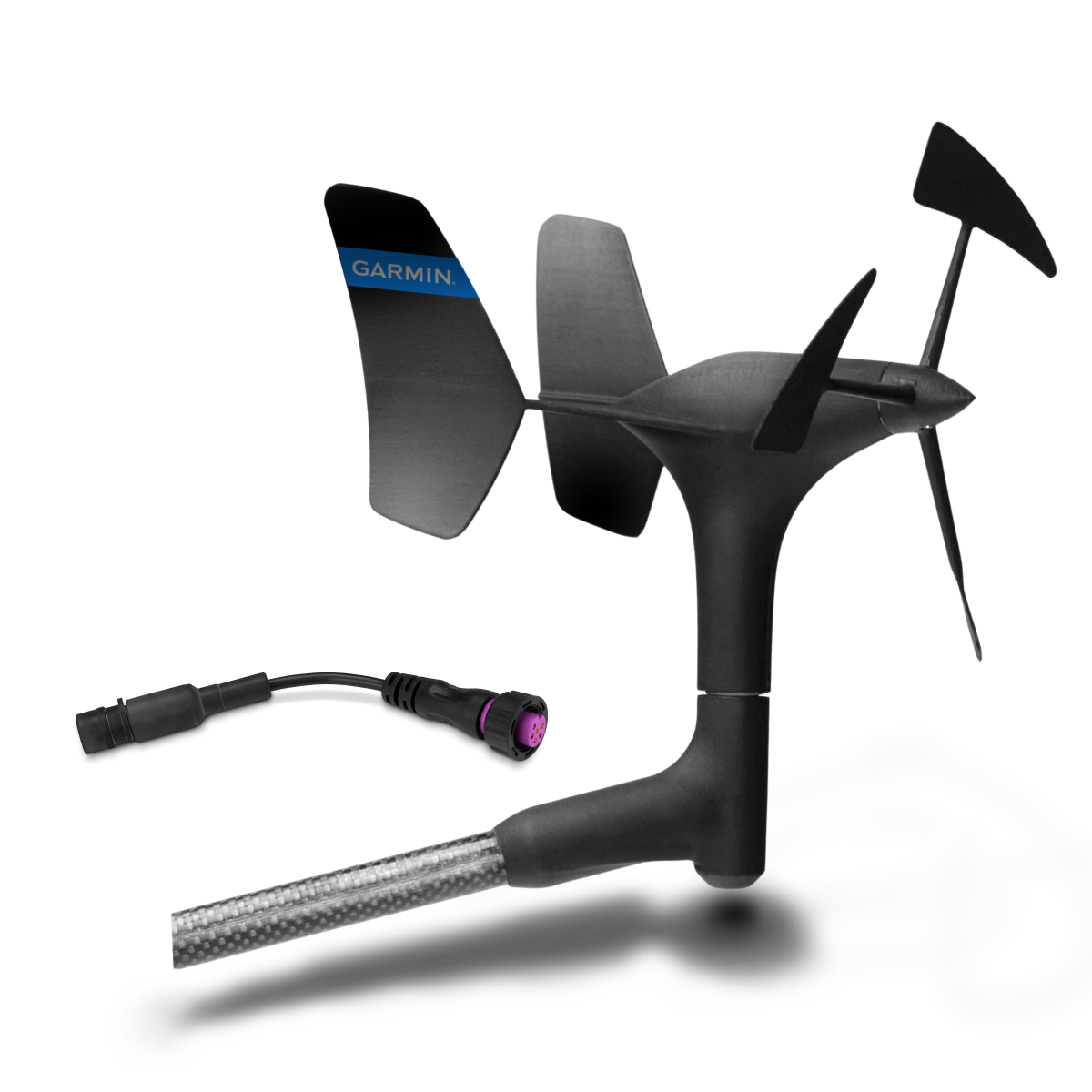 Garmin gWind/nWind connector adapter cable bundle; black wind sensor with purple 6-pin connector