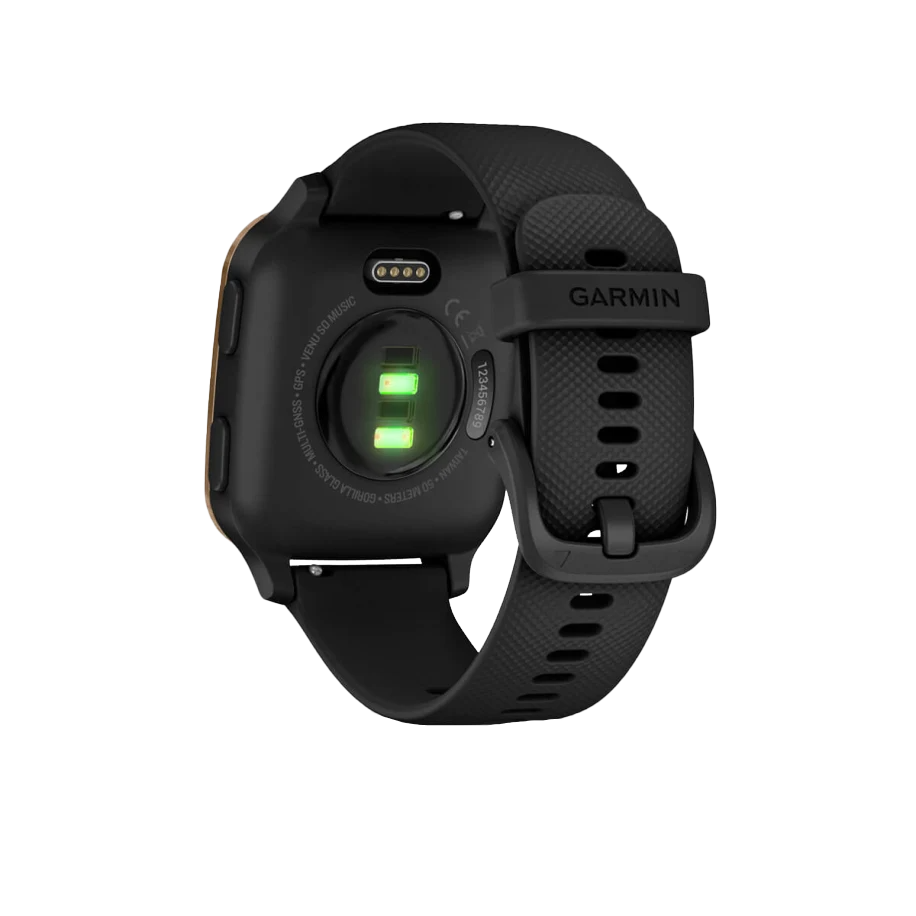 Garmin Venu Sq Music, Rose Gold Aluminum Bezel with Black Case and Silicone Band (010-02426-05) by Garmin