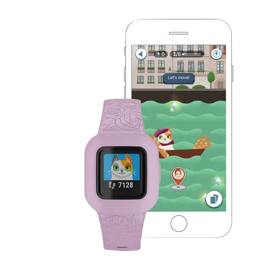 Garmin Vivofit jr. 3 Lilac Floral smartwatch and phone; lilac floral band