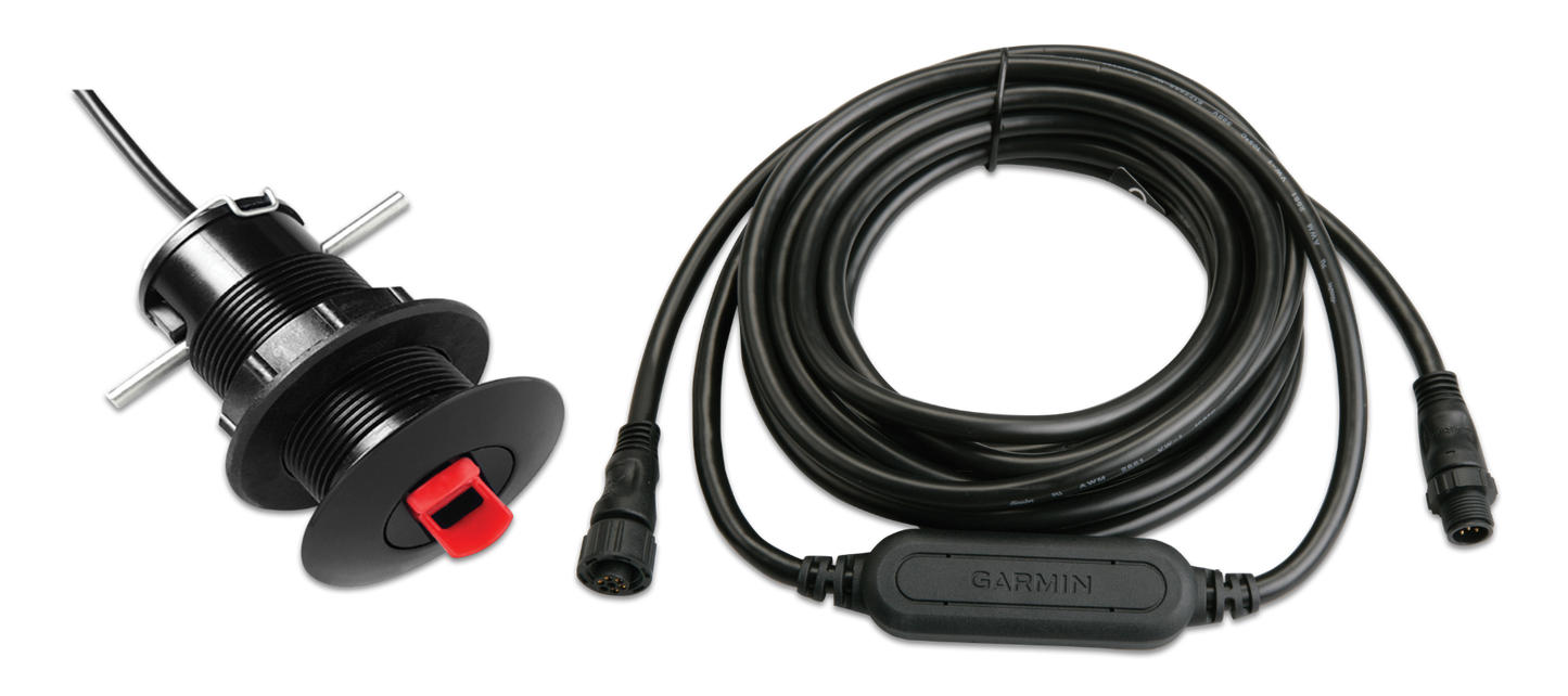 Garmin GST 43 thru-hull speed/temperature transducer with black cable and connector
