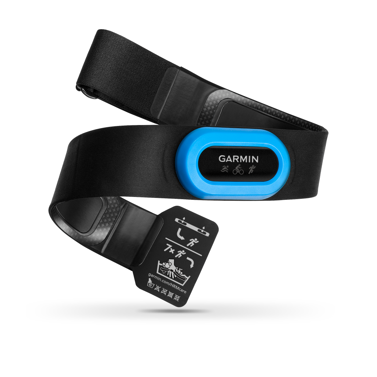 Garmin HRM-Tri heart rate monitor belt with blue oval sensor and black strap
