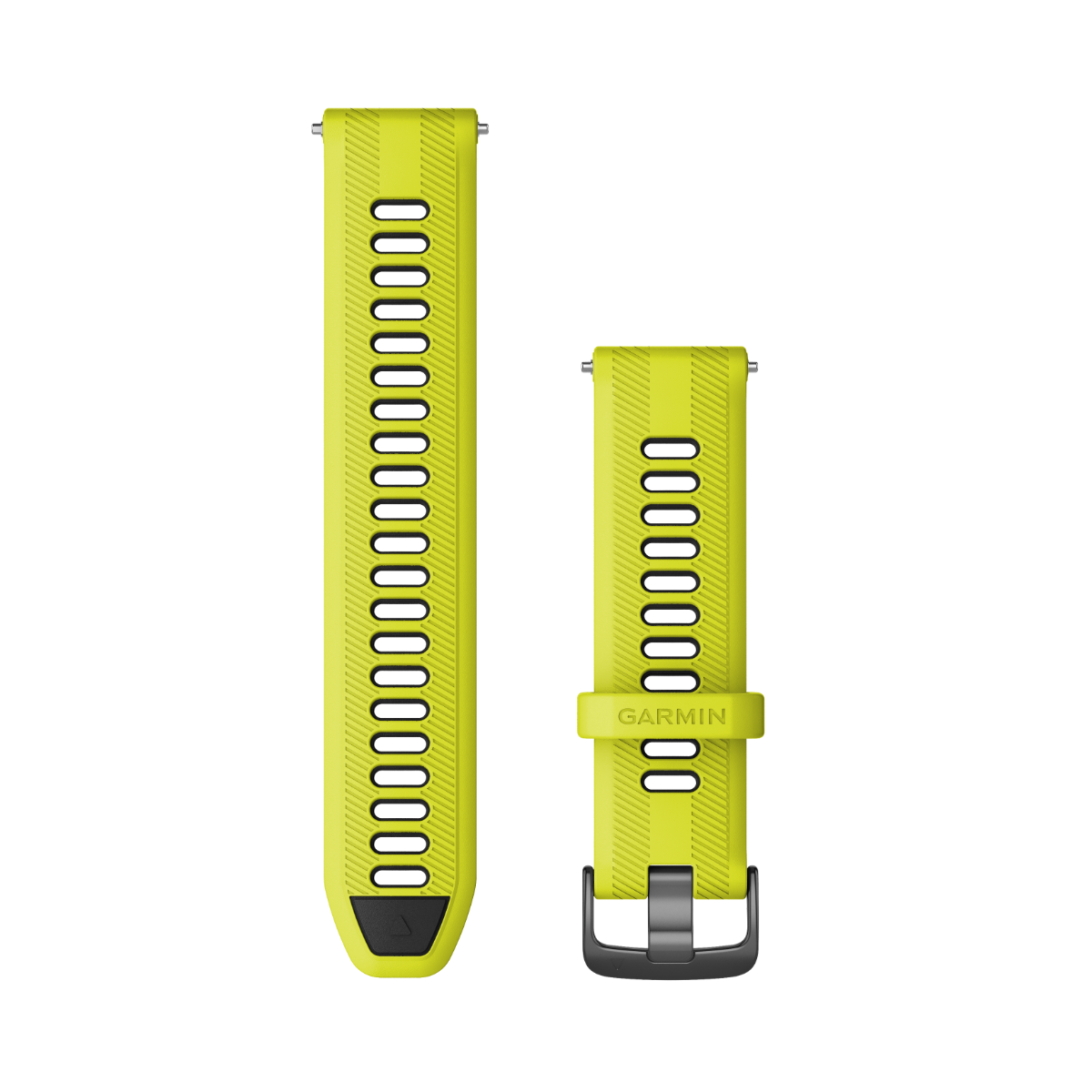 Garmin Forerunner watch bands 22 mm in Amp Yellow/Black with Slate hardware — two-piece set