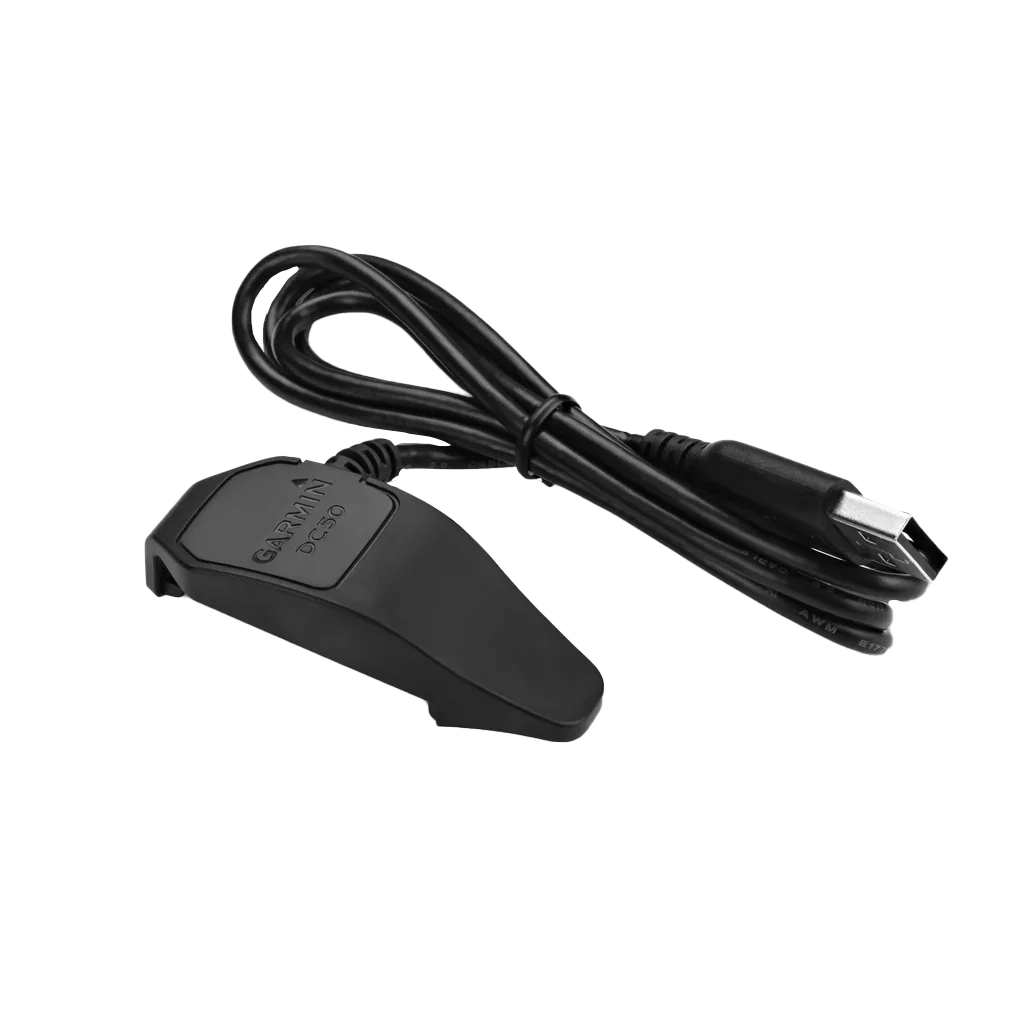 Garmin charging cable for Astro and DC-50, black USB-A to proprietary charging clip.