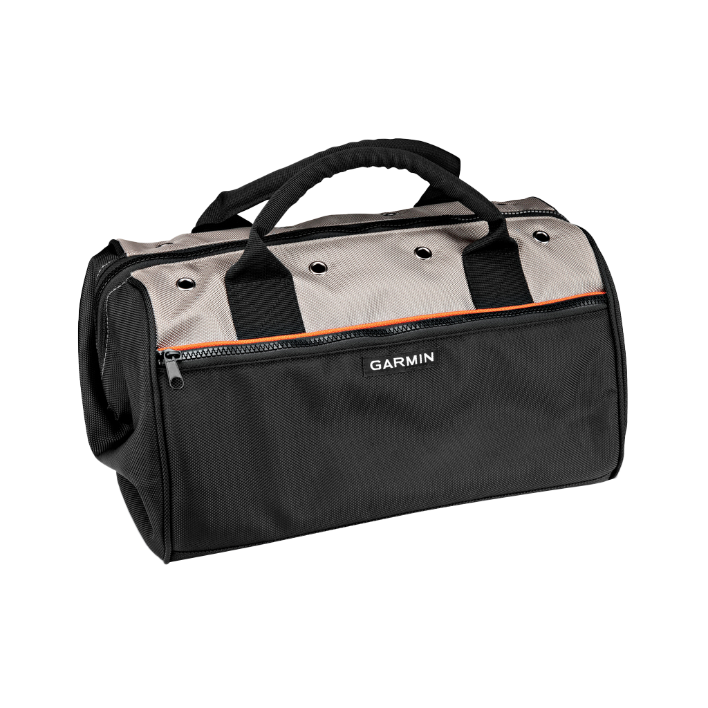 Garmin Field Bag for Dog Devices, black nylon bag with gray top and orange zipper