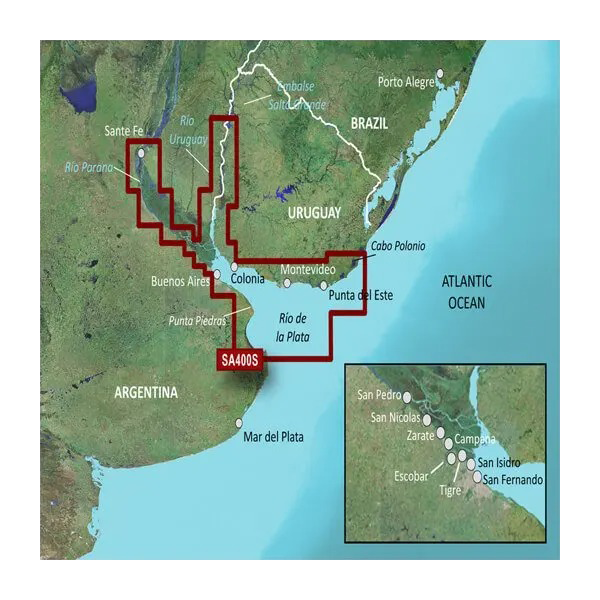 Garmin BlueChart g3 Rio de la Plata inland map for South America on microSD/SD