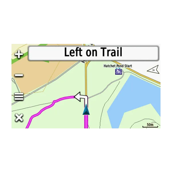 Garmin TOPO U.K. and Ireland v11 Light map on Garmin GPS with purple trail route and blue navigation arrow