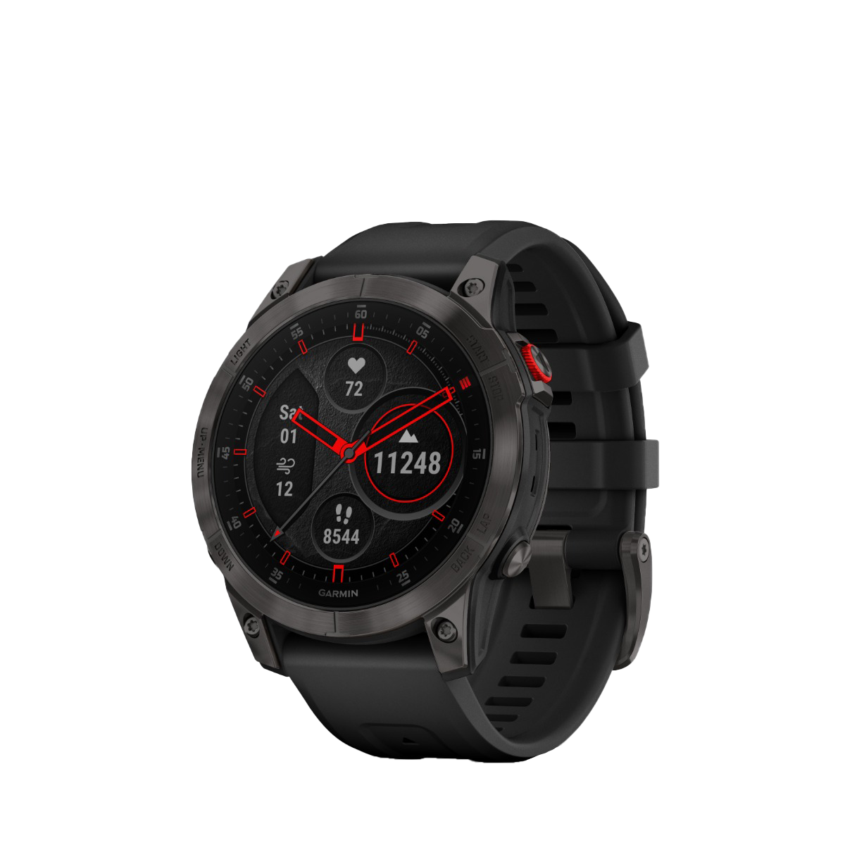 Garmin Epix Gen 2 smartwatch, black with red accents, refurbished