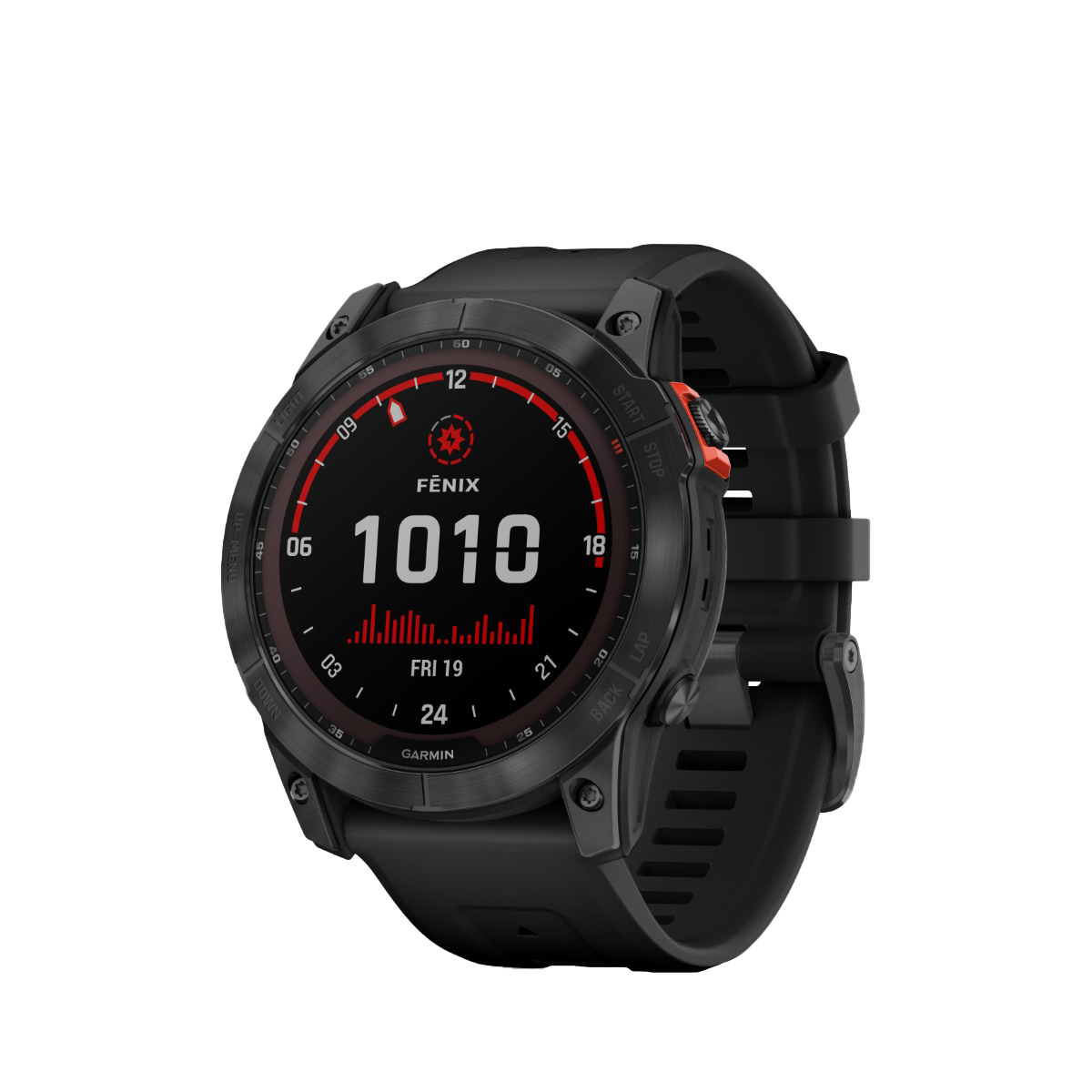 Garmin Fenix 7X Solar smartwatch with slate gray case and black band