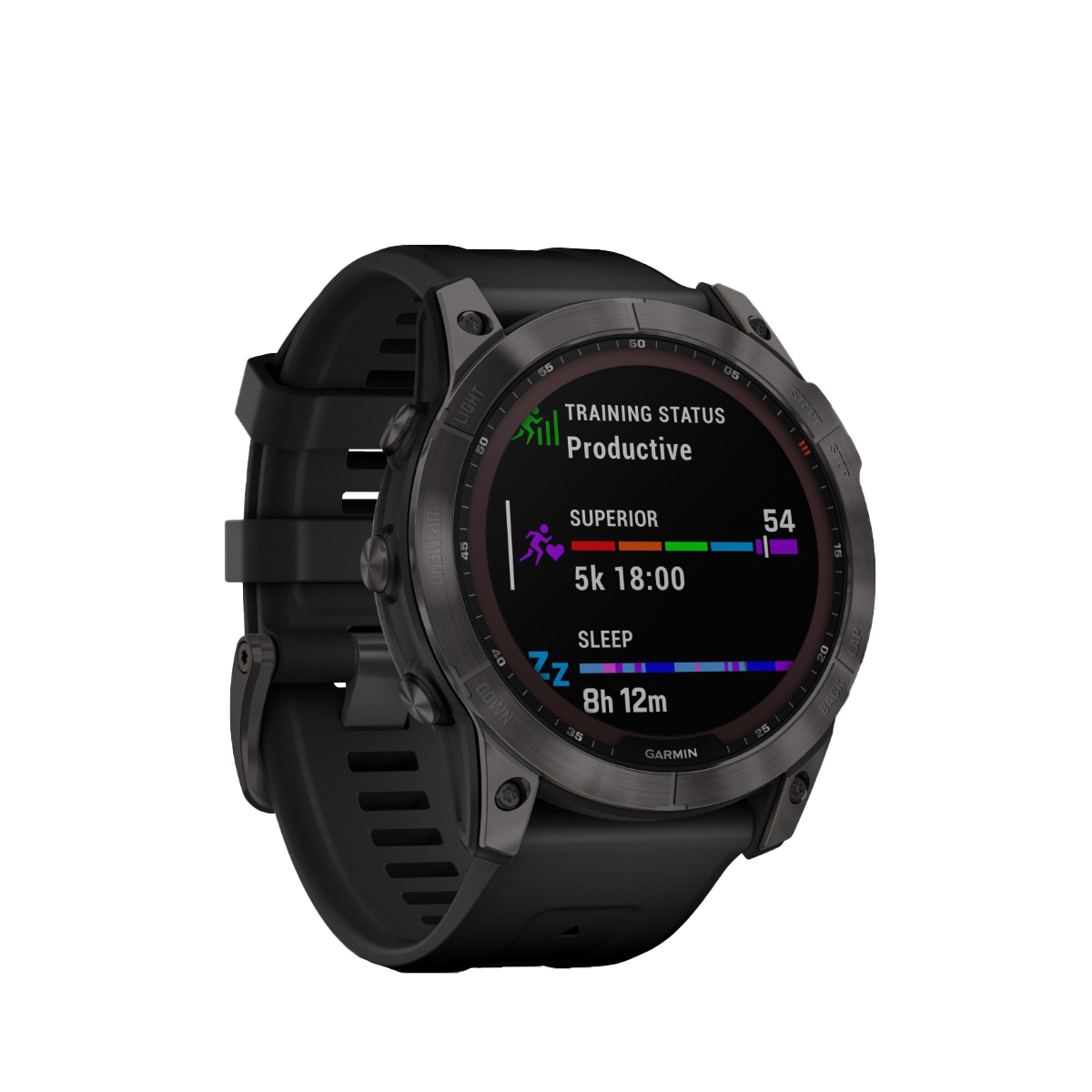 Garmin Fenix 7X Sapphire Solar watch, carbon gray DLC titanium case with black band