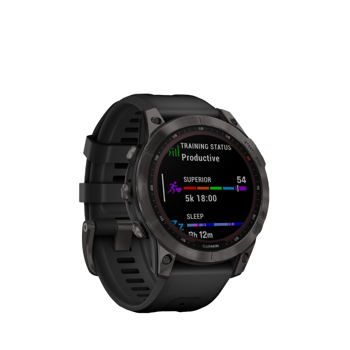 Garmin fenix 7S Sapphire Solar smartwatch with carbon gray DLC titanium bezel and black band