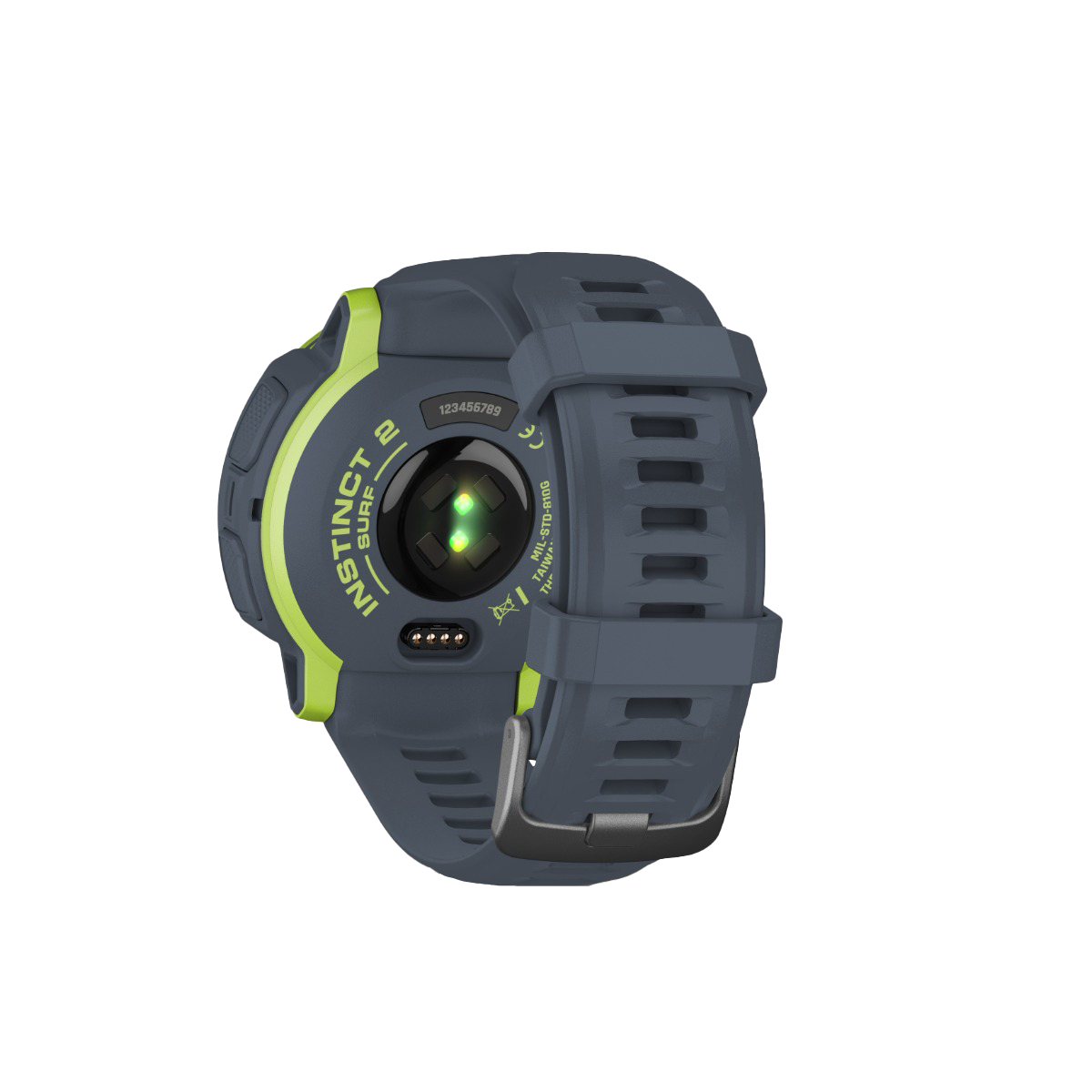 Garmin Instinct 2 Surf Edition Mavericks smartwatch with blue strap and lime-green accents