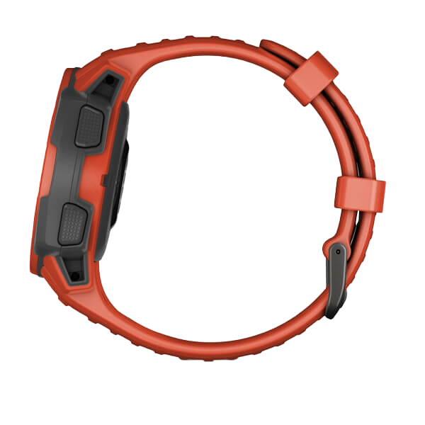Garmin Instinct Solar watch in Flame Red Graphite, side view