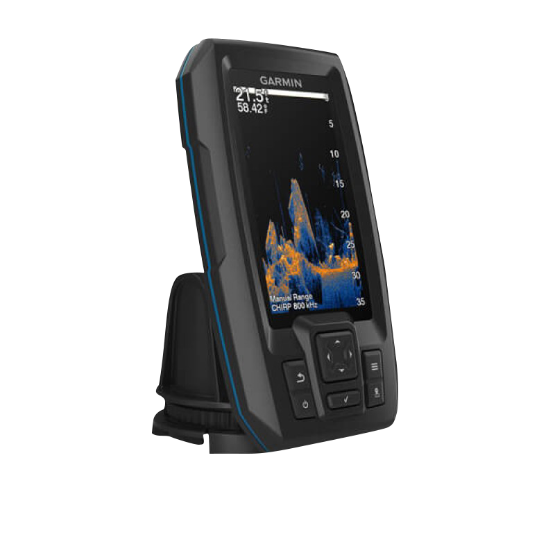 Garmin STRIKER Vivid 4cv marine fishfinder with GT20‑TM transducer, black with blue trim