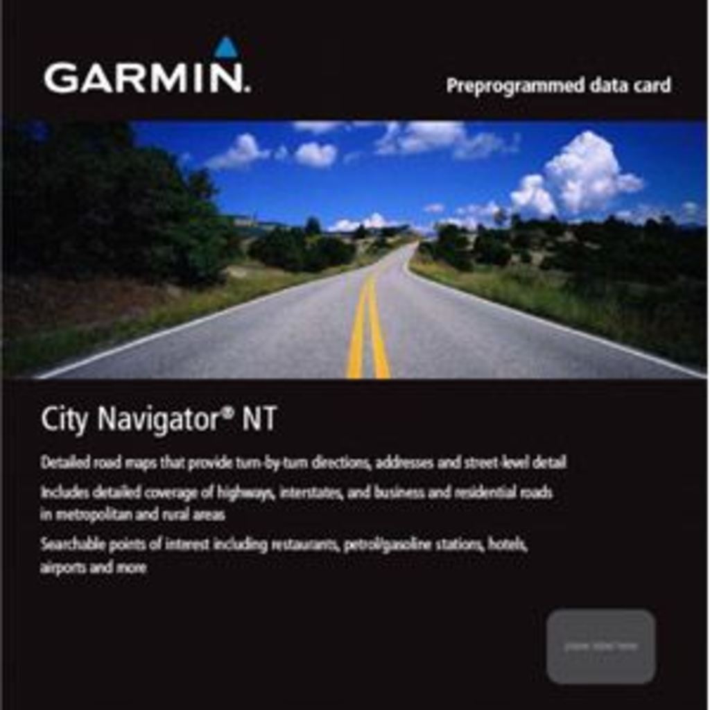 Garmin City Navigator NT microSD map card with Garmin branding on packaging