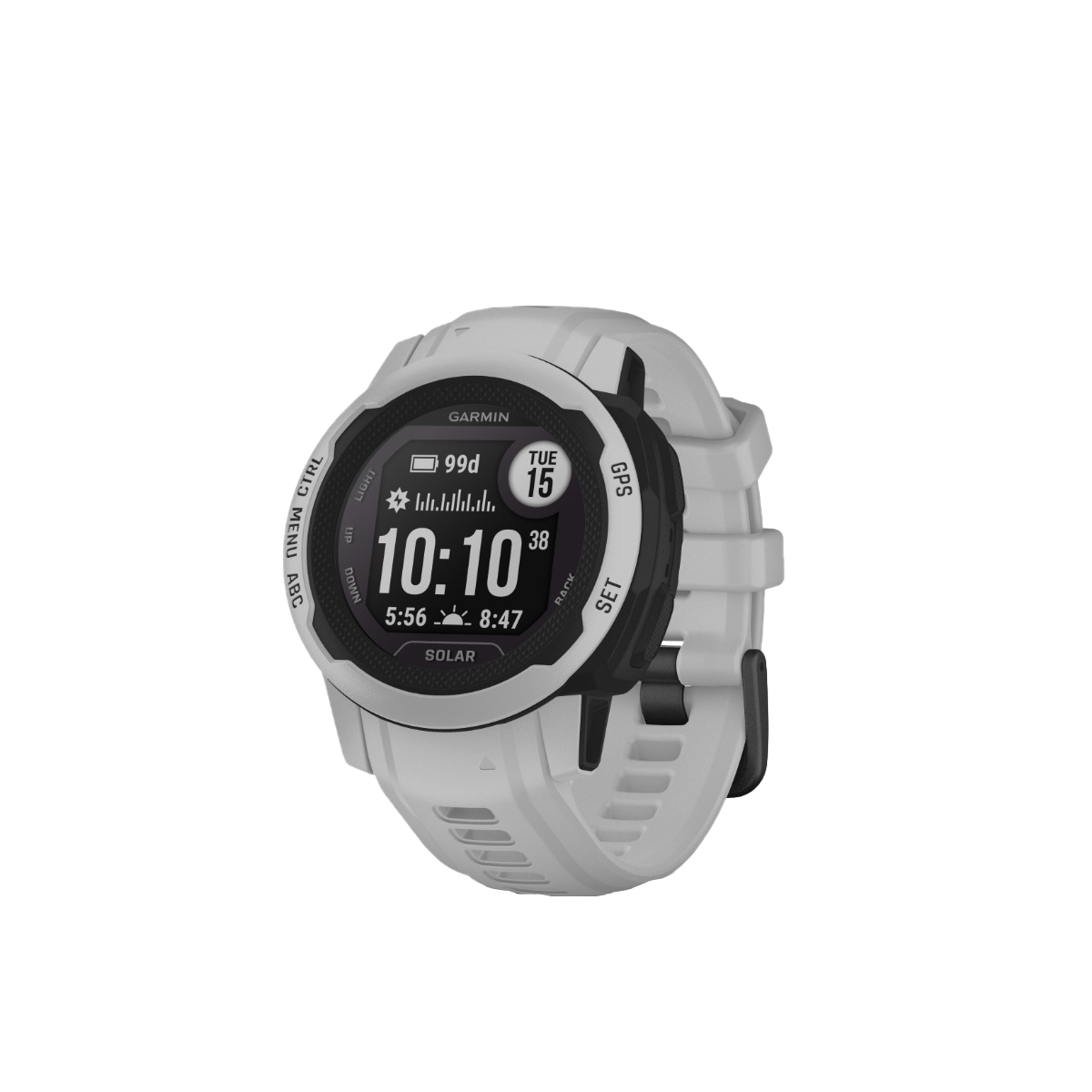 Garmin Instinct 2S Solar smart watch, Mist Gray with white strap