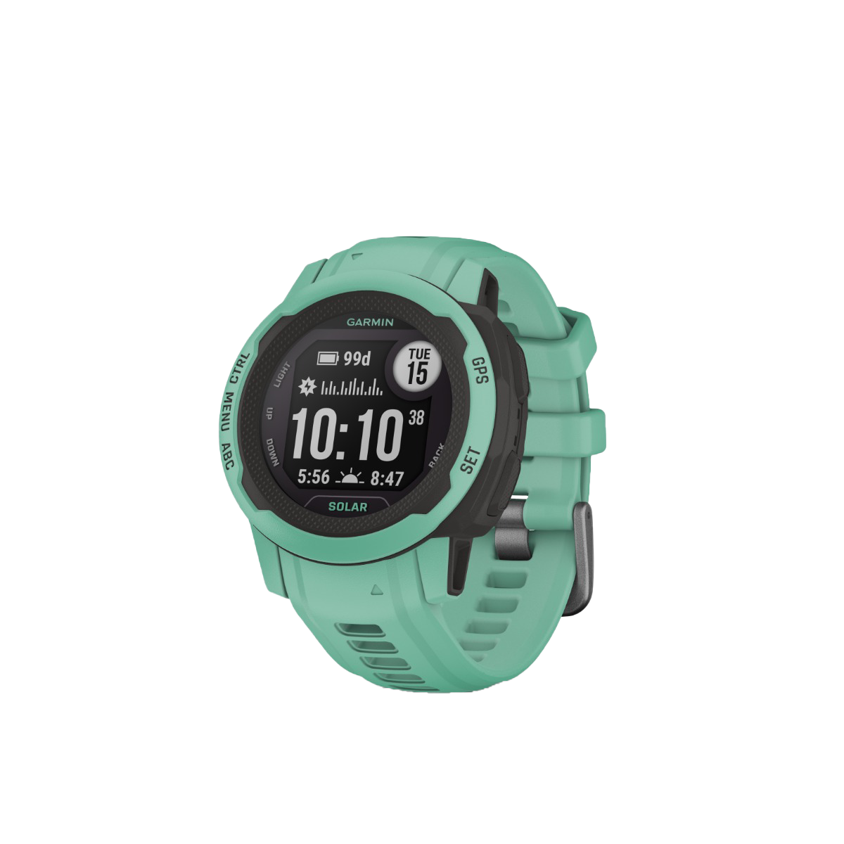 Garmin Instinct 2S Solar smartwatch, Neo Tropic with teal silicone strap