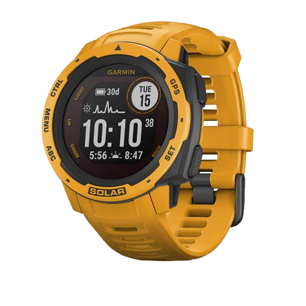 Garmin Instinct Solar Sunburst rugged GPS smartwatch, certified refurbished, yellow