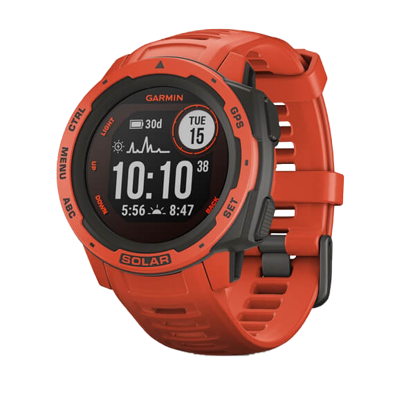 Garmin Instinct Solar smart watch in flame red with graphite bezel