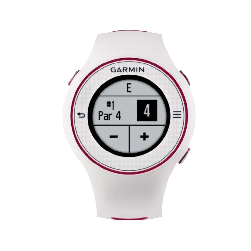 Garmin Approach S3 golf GPS smartwatch and rangefinder, white with red accents, certified refurbished