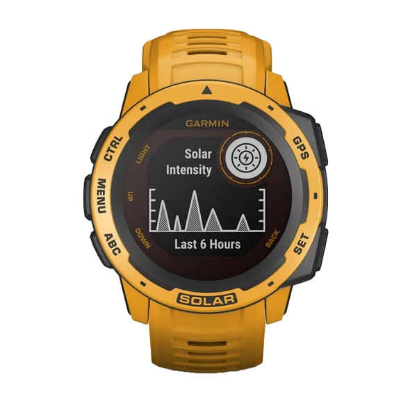 Garmin Instinct Solar Sunburst smart watch with yellow strap
