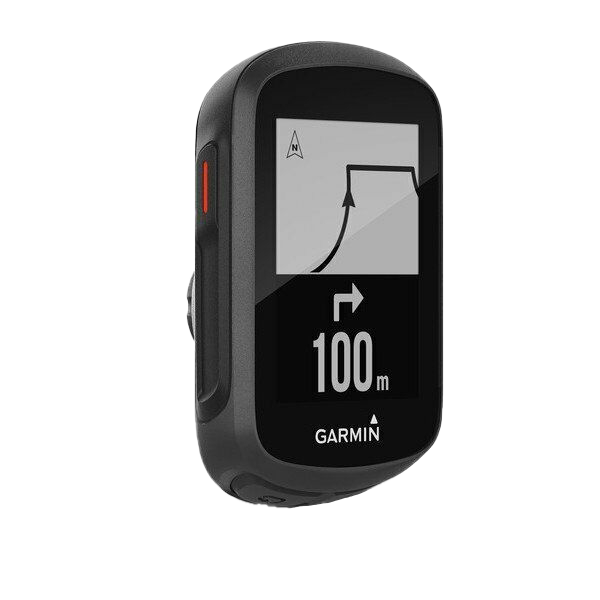 Garmin Edge 130 cycling computer, black Garmin device with map/navigation on display.