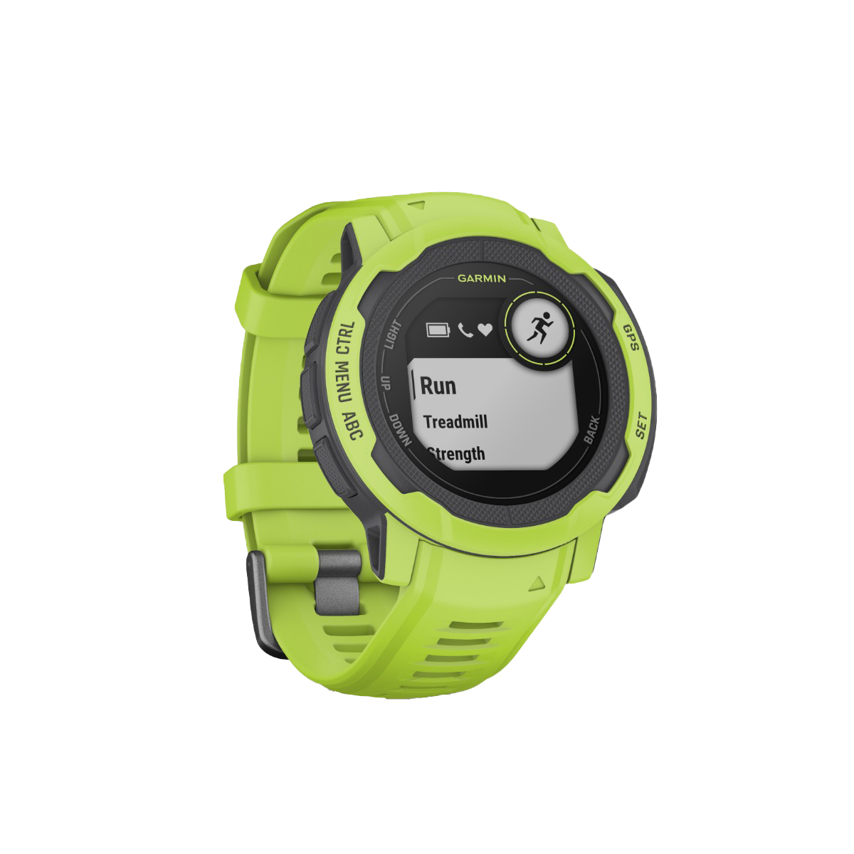 Garmin Instinct 2 smartwatch in Electric Lime with lime-green band and dark bezel