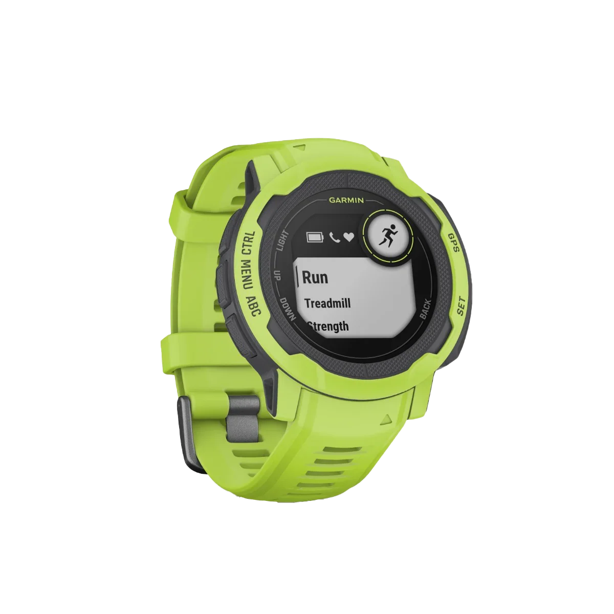 Garmin Instinct 2 smartwatch in Electric Lime with lime-green band and dark bezel