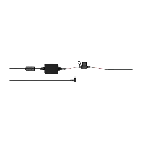 Garmin Bare-Wire power cable for Garmin devices, black with inline module and exposed red/black conductors.