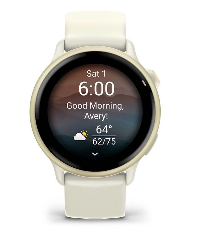 Garmin Vivoactive 6 smartwatch in Lunar Gold with bone band