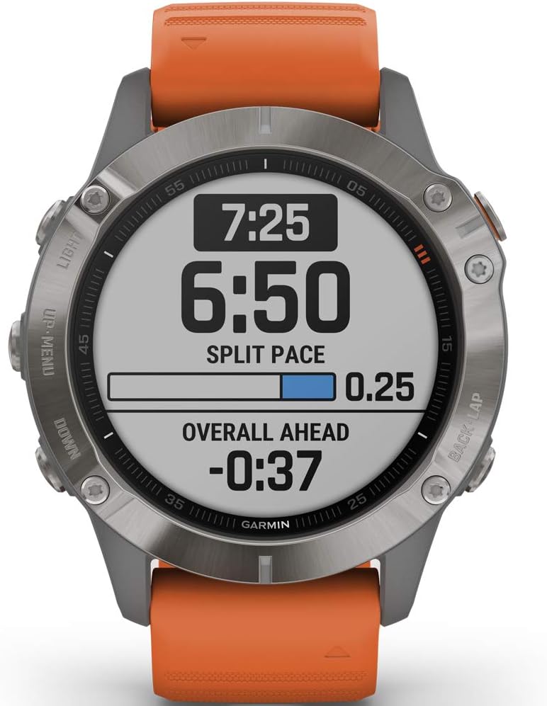 Garmin Fenix 6X Pro Solar, Sapphire, Titanium with Orange Band (010-02157-B2) by Garmin