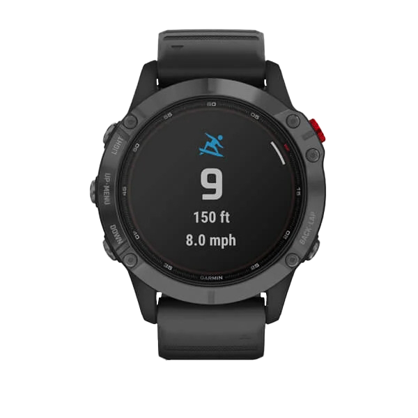 Garmin Fenix 6 Pro Solar smartwatch with slate gray case and black band
