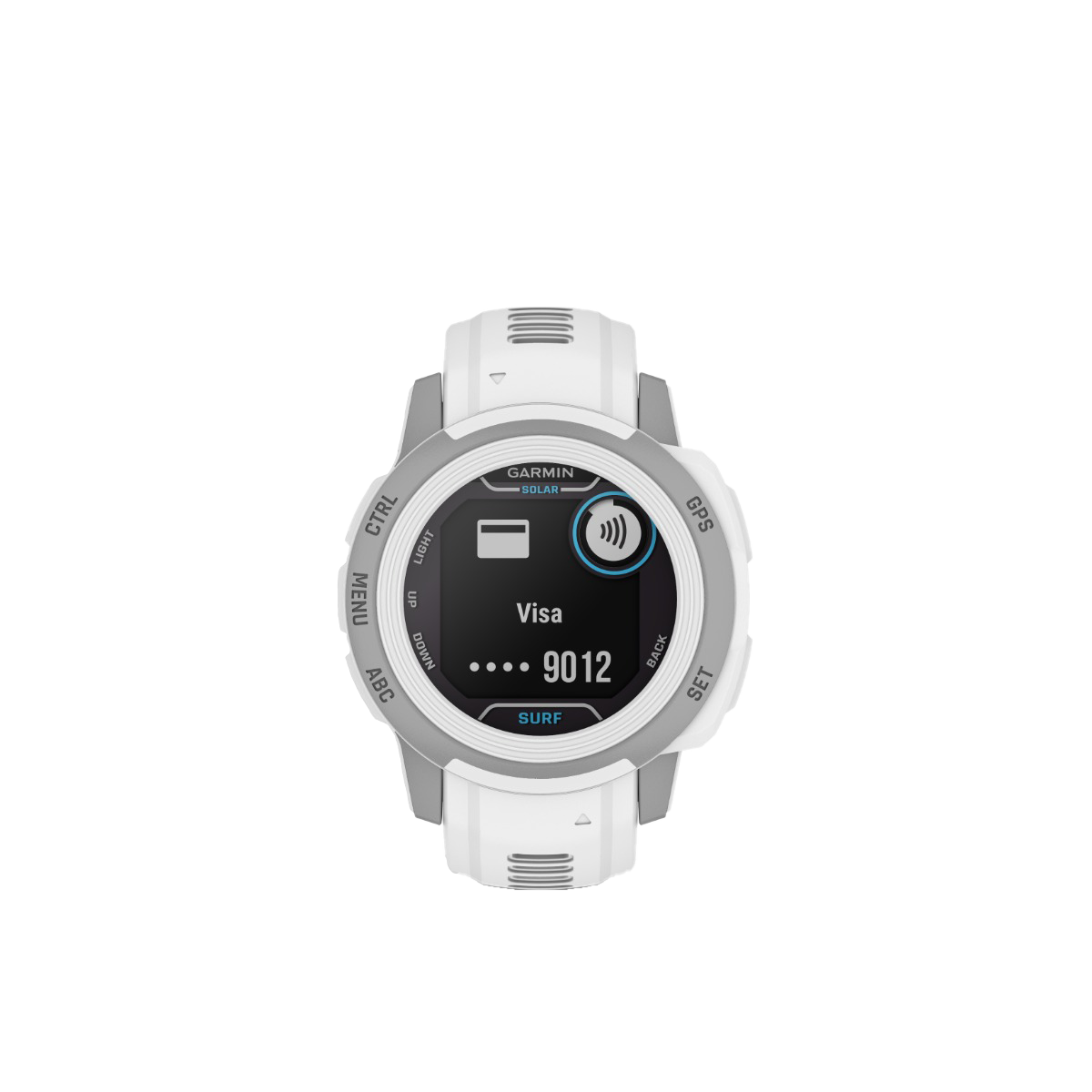 Garmin Instinct 2S Solar Surf Edition smartwatch with white band and round display