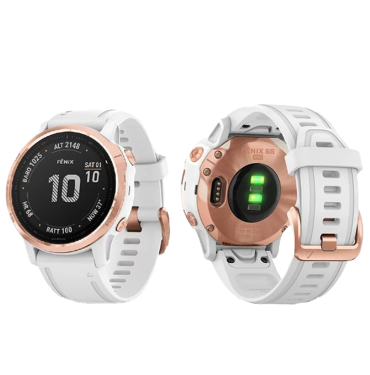 Garmin fenix 6S Pro smartwatch with rose gold bezel and white band, certified refurbished