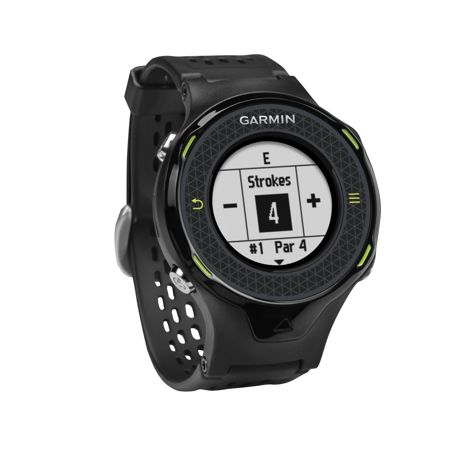 Garmin Approach S4 golf GPS smartwatch, black/gray with perforated band and green accents
