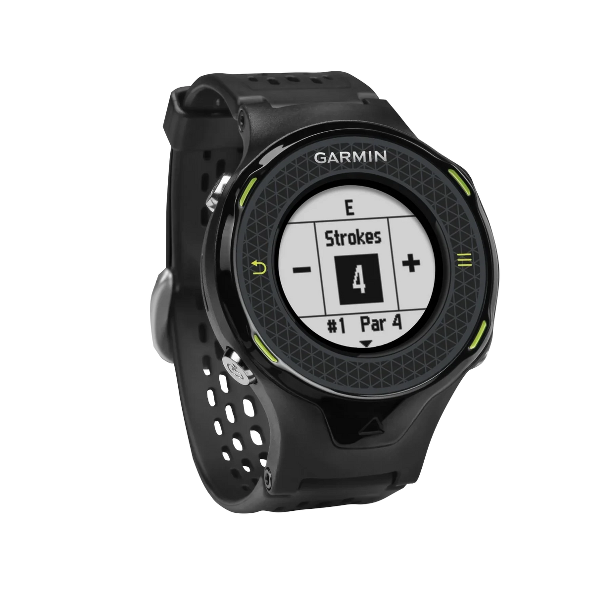 Garmin Approach S4 golf GPS smartwatch, black/gray with perforated band and green accents