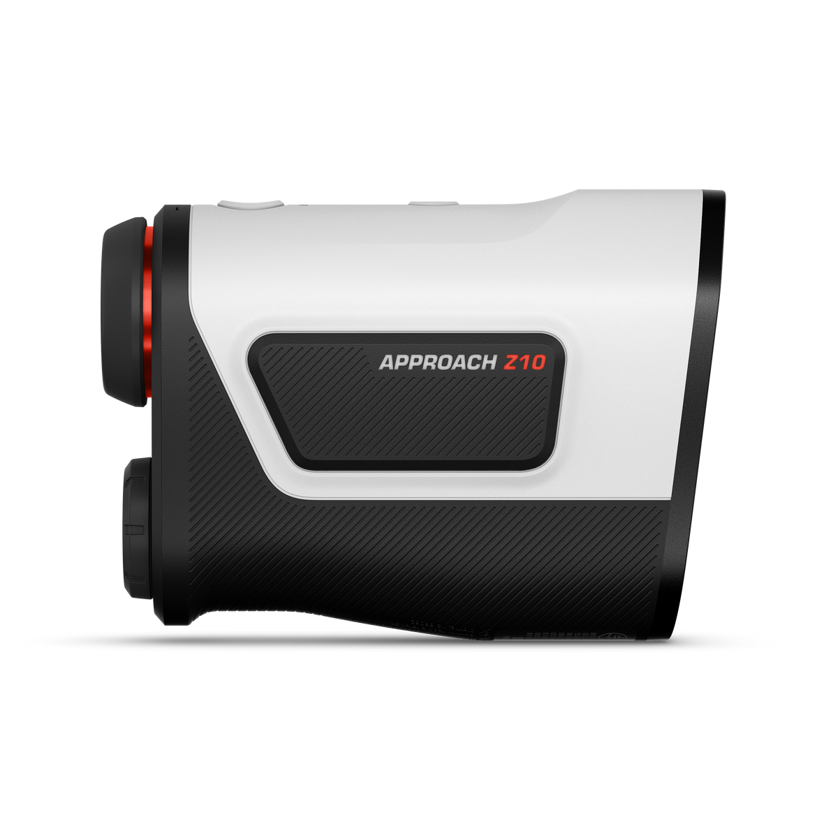Garmin Approach Z10 golf rangefinder, certified refurbished; white body with black grip and red accents.