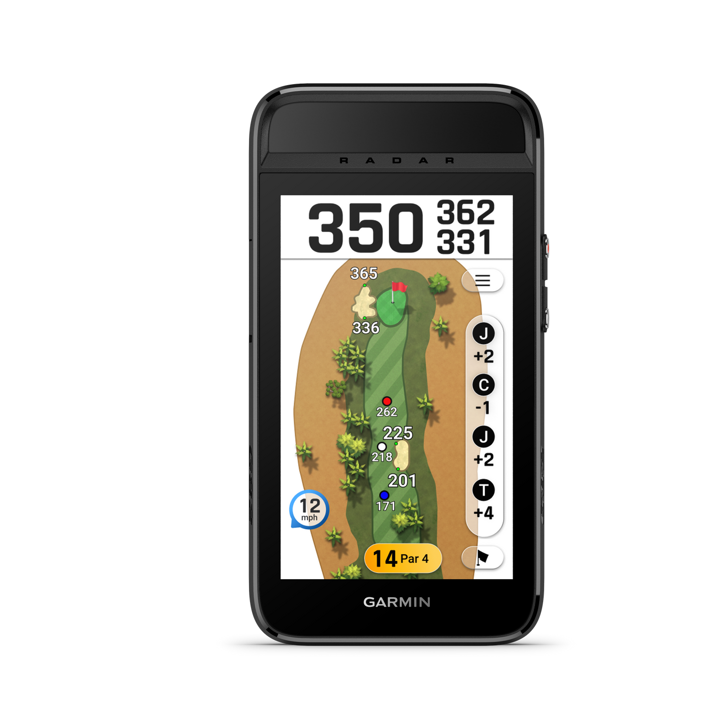 Garmin Approach G82 handheld GPS golf device in black with hole map and distances
