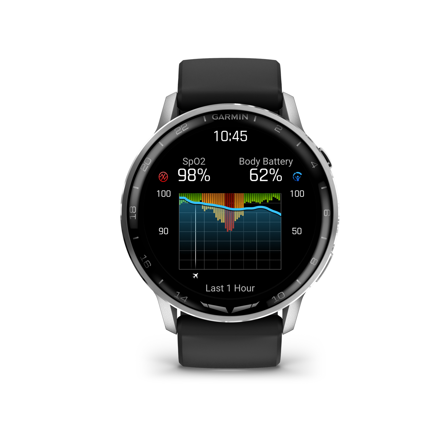 Garmin D2 Air X15 aviation smartwatch, silver case with black silicone band.