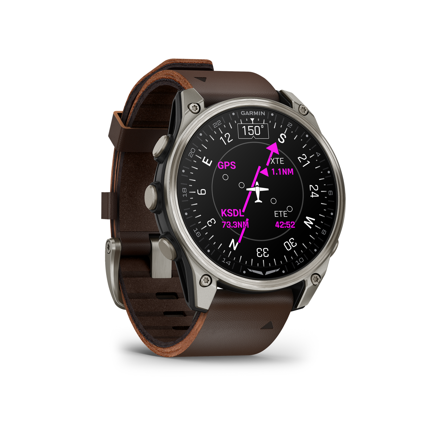 Garmin D2 Mach 2, (47 mm), Titanium w/ Oxford Brown Leather Band (010-02904-30)