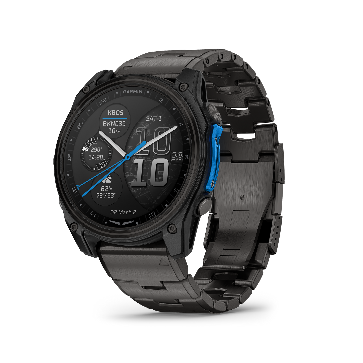 Garmin D2 Mach 2 smartwatch, 51 mm, carbon DLC titanium case with vented titanium band