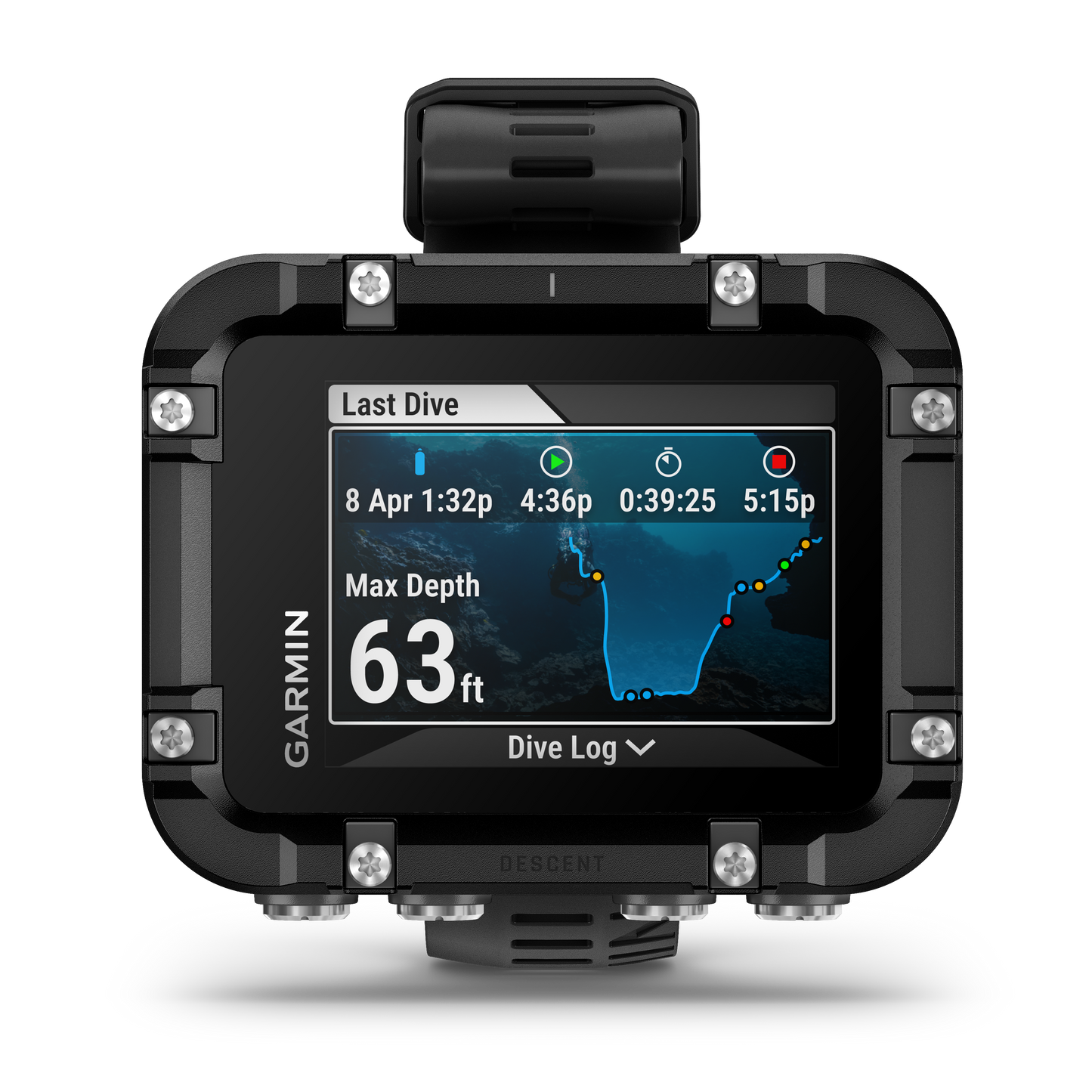 Garmin Descent X30 Dive Computer in rugged protective case with dive data screen