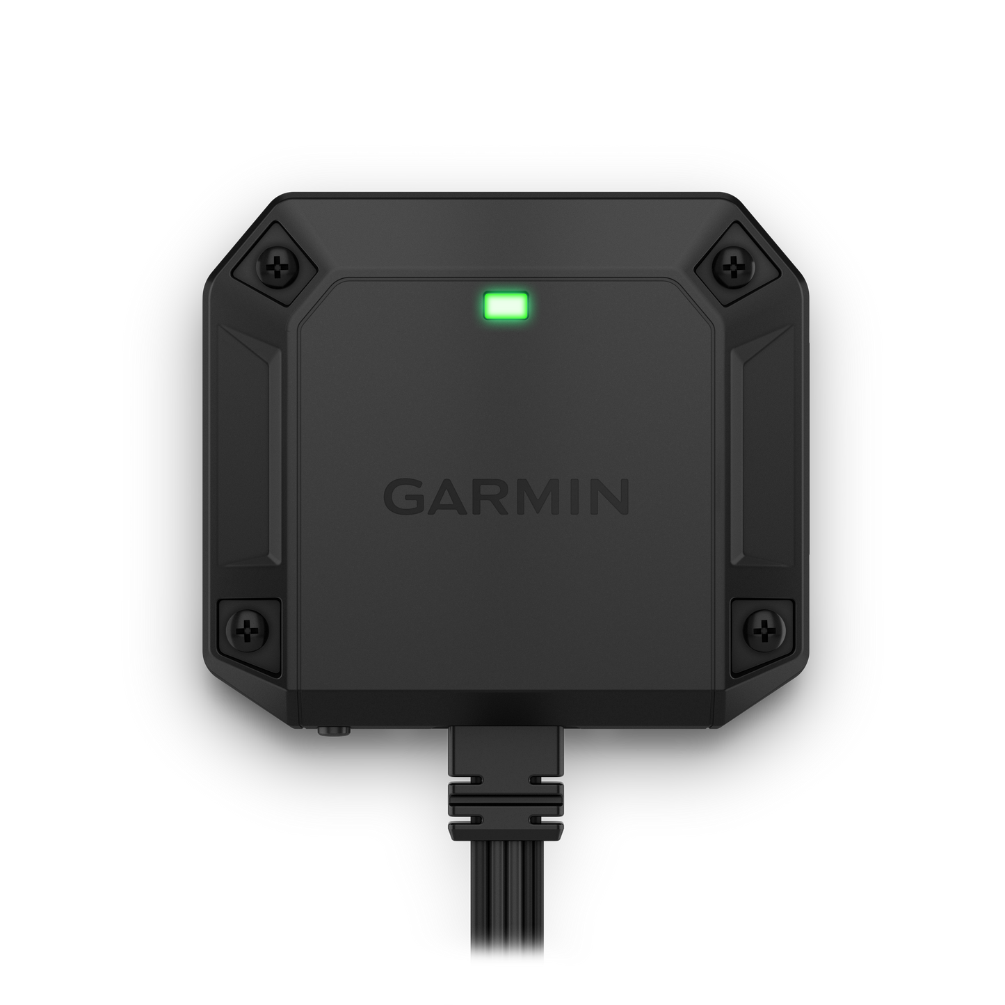 Garmin dēzl DualView dash video camera in black rugged housing with green LED indicator