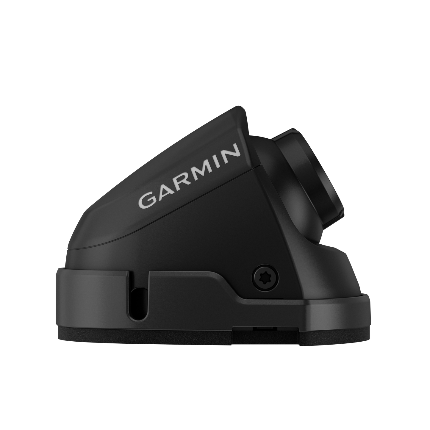 Garmin dēzl DualView dash video camera with black housing and mounting base