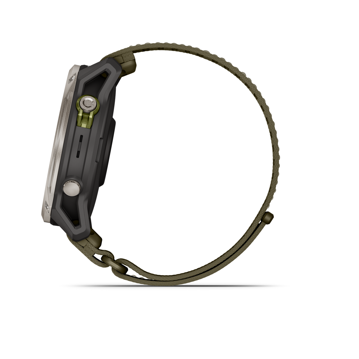 Garmin Enduro 4 GPS smartwatch with gray body and olive paracord strap