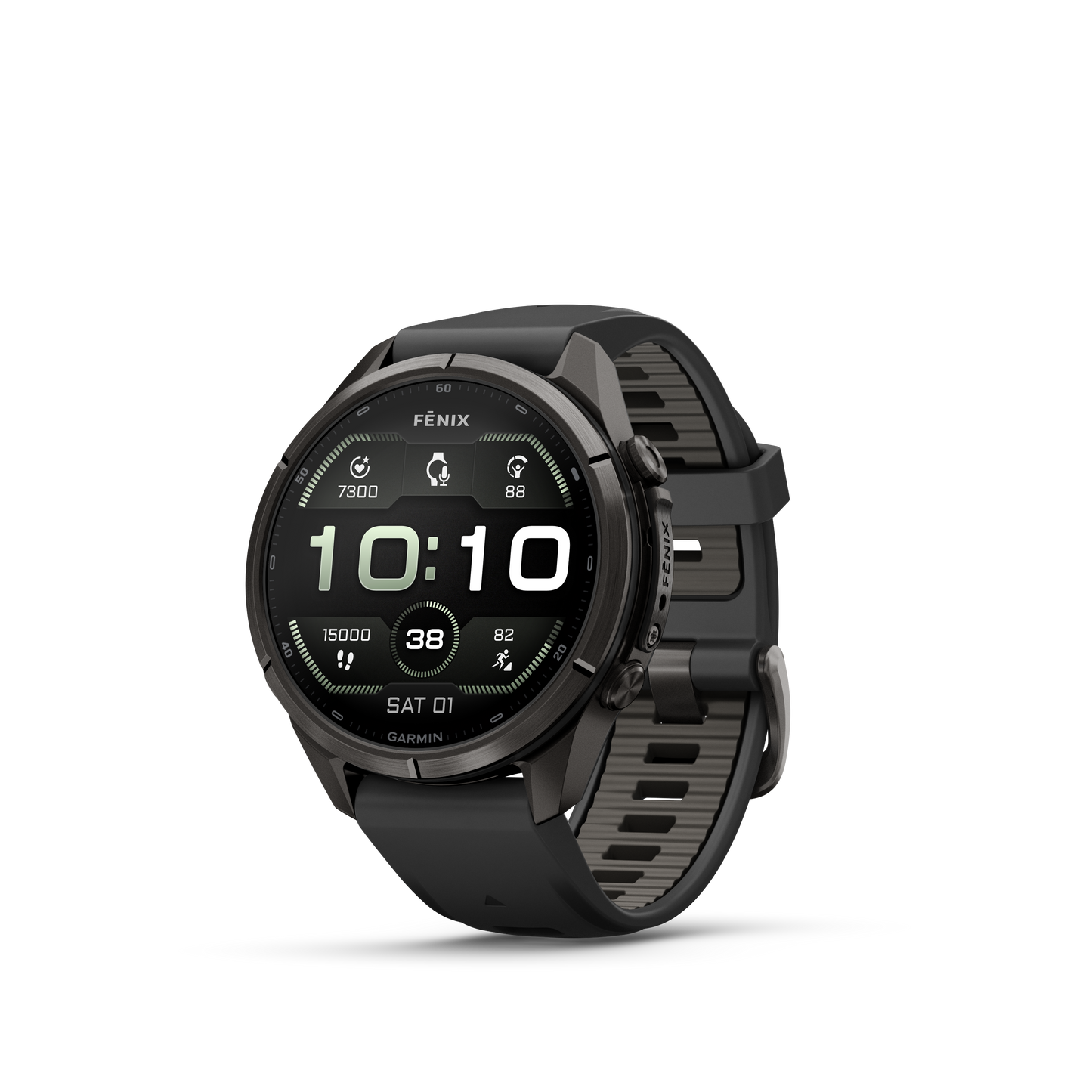 Garmin Fenix 9 Pro AMOLED, (43mm), DLC Titanium w/ Black and Gray Silicone Band (010-04335-15)
