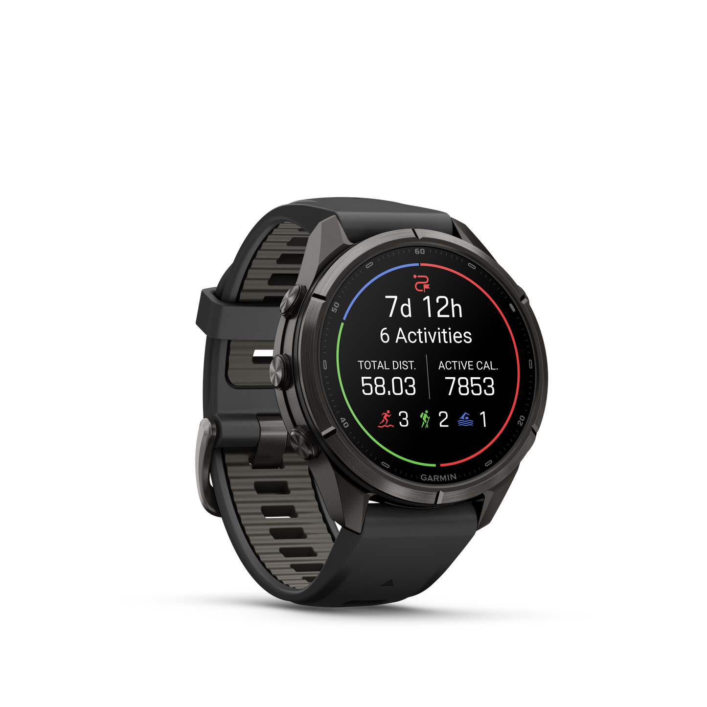 Garmin Fenix 9 Pro AMOLED, (43mm), DLC Titanium w/ Black and Gray Silicone Band (010-04335-15)