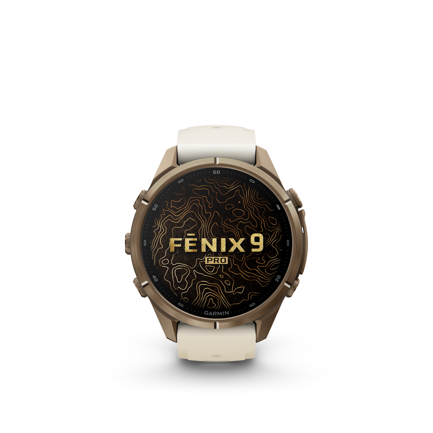 Garmin Fenix 9 Pro AMOLED, (43mm), Gold Titanium w/ Cream and Gray Silicone Band (010-04335-25)