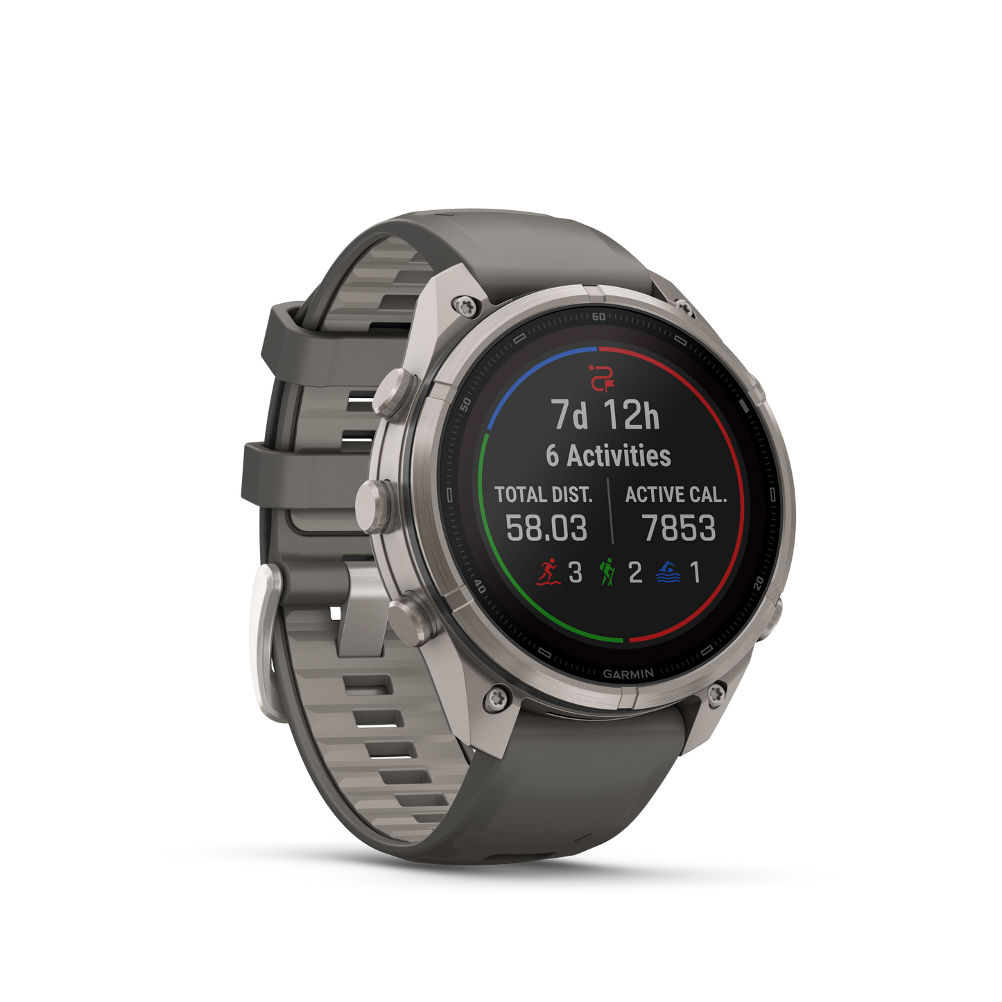 Garmin Fenix 9 Pro inReach Solar titanium smartwatch with gray-silver silicone band, 47mm.