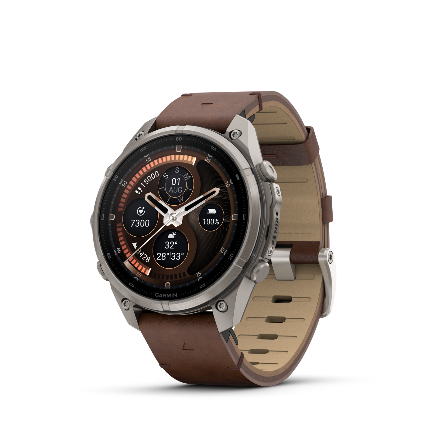 Garmin Fenix 9 Pro inReach AMOLED smartwatch, 47mm titanium case with walnut leather band